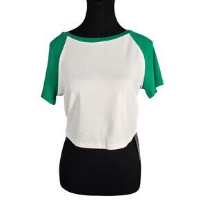 NWT | White & Green Contrast Trim Crop Top | Sporty Chic | Clean Girl | L
